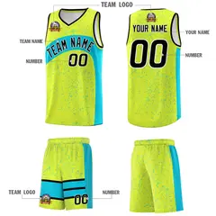 Fluorescent Green Sky Blue Irregular Dot Graffiti Basketball Jersey 5