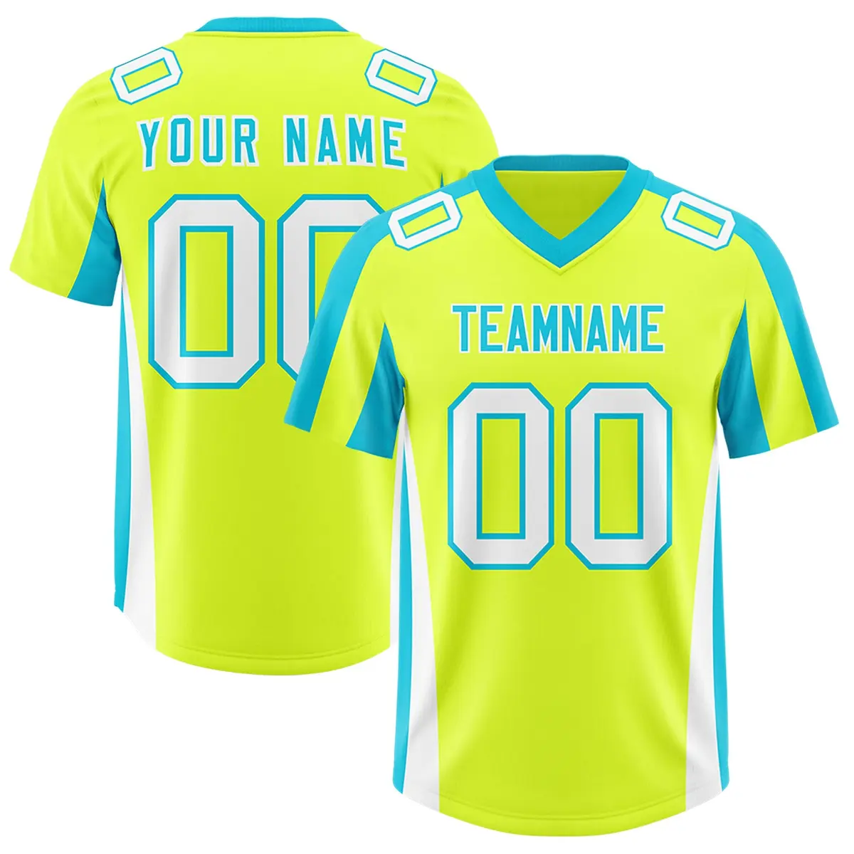 Fluorescent Green Sky Blue Side Stripe Football Jersey