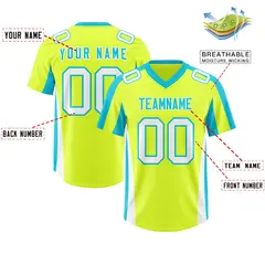 Fluorescent Green Sky Blue Side Stripe Football Jersey 2