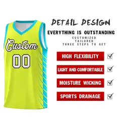 Fluorescent Green Sky Blue Side Symmetrical Line Pattern Basketball Jersey 2