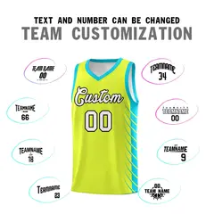 Fluorescent Green Sky Blue Side Symmetrical Line Pattern Basketball Jersey 4