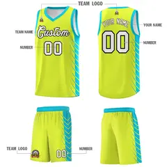 Fluorescent Green Sky Blue Side Symmetrical Line Pattern Basketball Jersey 5