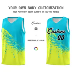 Fluorescent Green Sky Blue Wing Pattern Basketball Jersey 3
