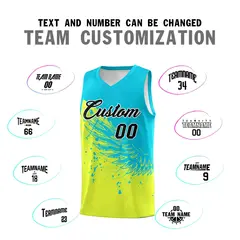 Fluorescent Green Sky Blue Wing Pattern Basketball Jersey 4