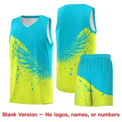Fluorescent Green Sky Blue Wing Pattern Basketball Jersey 7