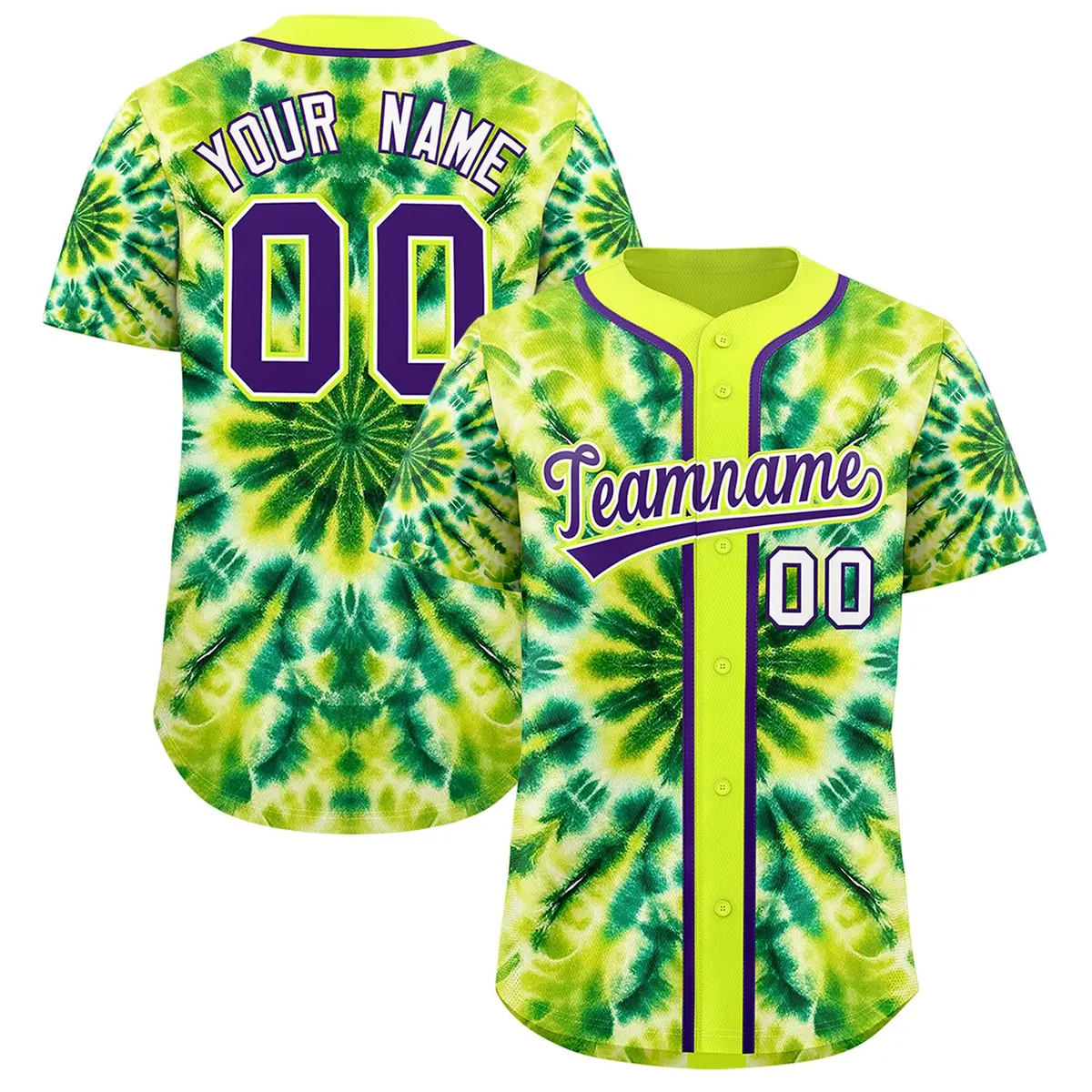 Fluorescent Green Tie-Dye Graffiti Authentic Baseball Jersey