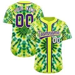 Fluorescent Green Tie-Dye Graffiti Authentic Baseball Jersey 1