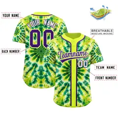 Fluorescent Green Tie-Dye Graffiti Authentic Baseball Jersey 2