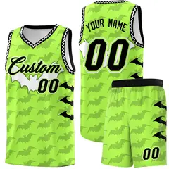 Fluorescent Green White Bat Pattern Halloween Basketball Jersey