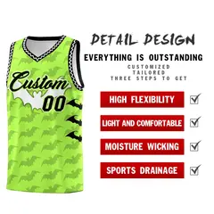 Fluorescent Green White Bat Pattern Halloween Basketball Jersey 2