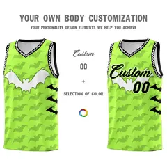 Fluorescent Green White Bat Pattern Halloween Basketball Jersey 3