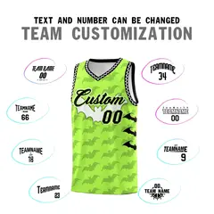 Fluorescent Green White Bat Pattern Halloween Basketball Jersey 4