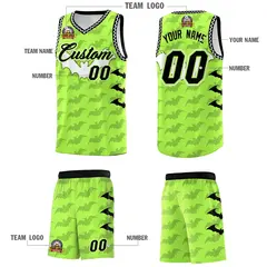 Fluorescent Green White Bat Pattern Halloween Basketball Jersey 5
