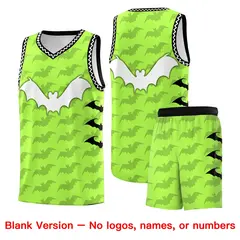 Fluorescent Green White Bat Pattern Halloween Basketball Jersey 7
