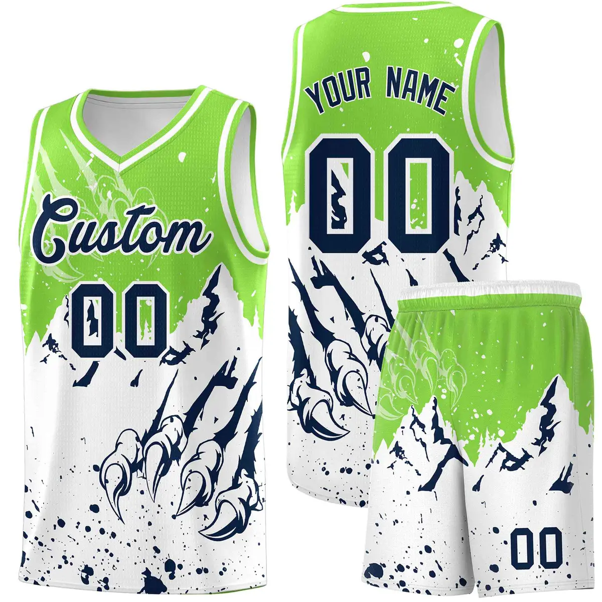 Fluorescent Green White Beast Pattern Sports Basketball Jersey