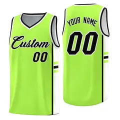 Fluorescent Green White Color Block Basketball Jersey 1