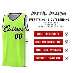 Fluorescent Green White Color Block Basketball Jersey 2
