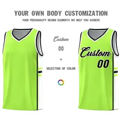 Fluorescent Green White Color Block Basketball Jersey 3