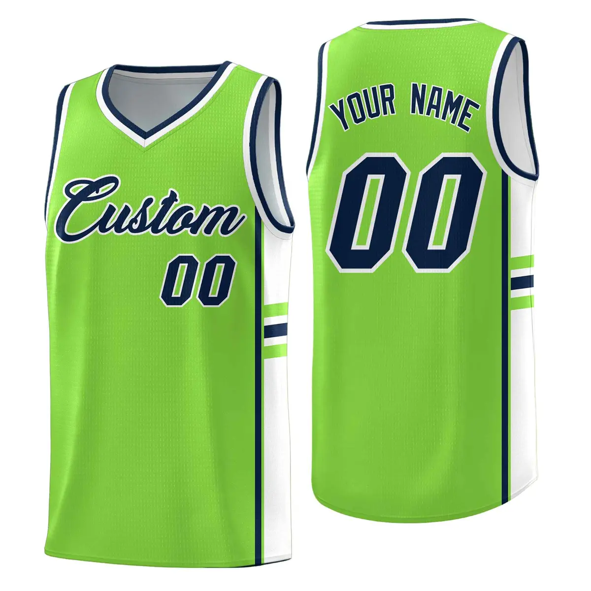 Fluorescent Green White Color Block Basketball Jersey