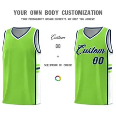 Fluorescent Green White Color Block Basketball Jersey 3