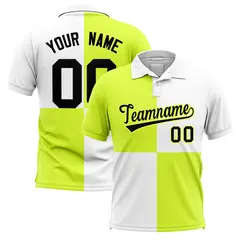 Fluorescent Green White Four Squares Performance Polo Shirt 1