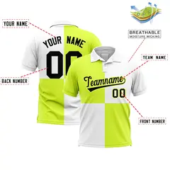 Fluorescent Green White Four Squares Performance Polo Shirt 2
