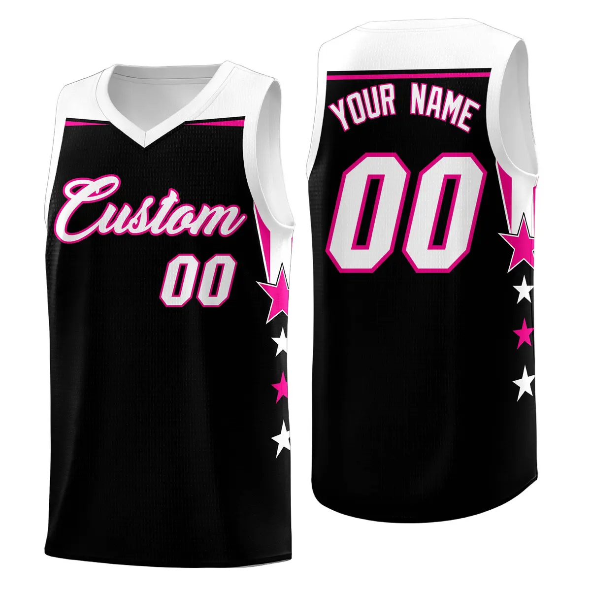 Fluorescent Green White Two Tone Side Star Color Block Basketball Jersey