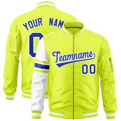 Fluorescent Green White Varsity Full-Zip Raglan Stripe Letterman Bomber Jacket 1