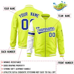Fluorescent Green White Varsity Full-Zip Raglan Stripe Letterman Bomber Jacket 2