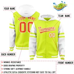 Fluorescent Green White Varsity Letterman Hoodie Jacket Raglan Three Stripes 4