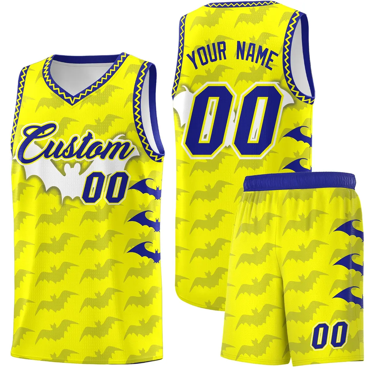 Fluorescent Yellow Bat Pattern Halloween Basketball Jersey