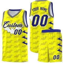 Fluorescent Yellow Bat Pattern Halloween Basketball Jersey 1