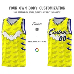 Fluorescent Yellow Bat Pattern Halloween Basketball Jersey 3