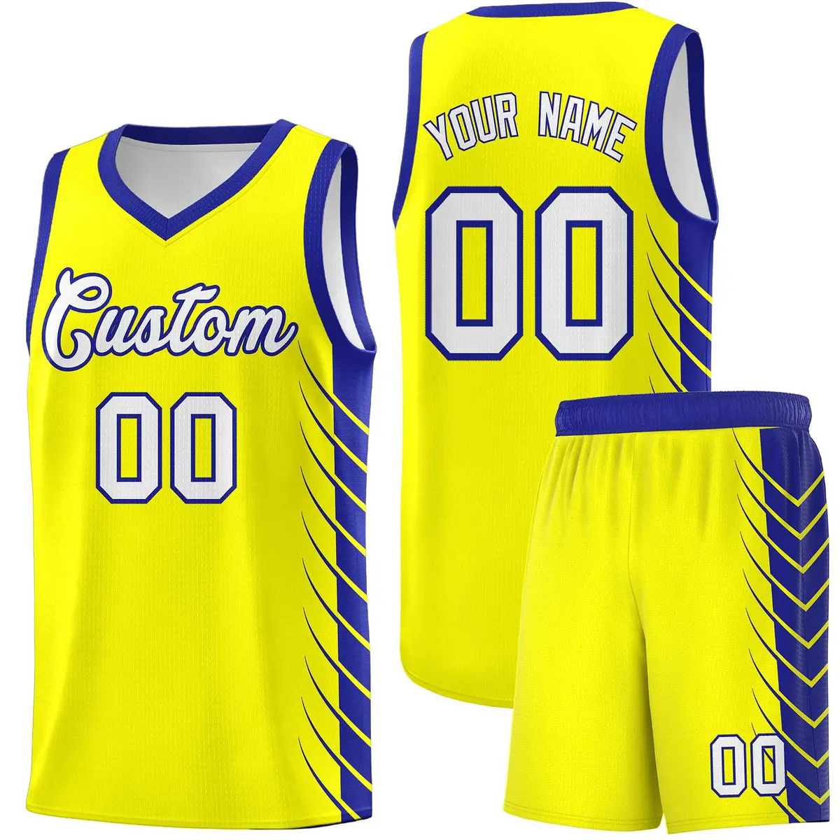 Fluorescent Yellow Royal Side Symmetrical Line Pattern Basketball Jersey