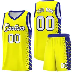 Fluorescent Yellow Royal Side Symmetrical Line Pattern Basketball Jersey 1