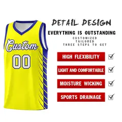 Fluorescent Yellow Royal Side Symmetrical Line Pattern Basketball Jersey 2