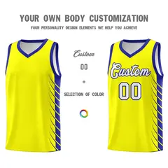 Fluorescent Yellow Royal Side Symmetrical Line Pattern Basketball Jersey 3