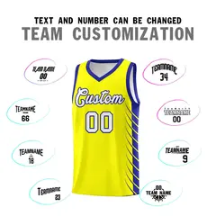 Fluorescent Yellow Royal Side Symmetrical Line Pattern Basketball Jersey 4