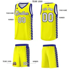 Fluorescent Yellow Royal Side Symmetrical Line Pattern Basketball Jersey 5