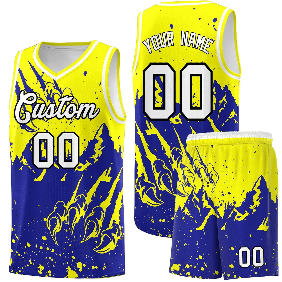 Fluorescent Yellow Royal Snow Mountain Beast Pattern Basketball Jersey