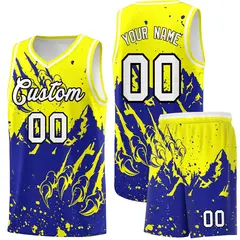 Fluorescent Yellow Royal Snow Mountain Beast Pattern Basketball Jersey