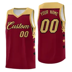Fluorescent Yellow Royal Two Tone Side Star Color Block Basketball Jersey 1