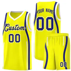 Fluorescent Yellow Royal White Ribbon Pattern Basketball Kit 1