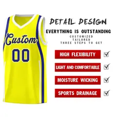 Fluorescent Yellow Royal White Ribbon Pattern Basketball Kit 2