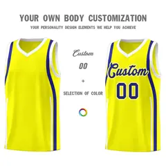 Fluorescent Yellow Royal White Ribbon Pattern Basketball Kit 3
