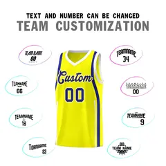 Fluorescent Yellow Royal White Ribbon Pattern Basketball Kit 4