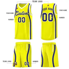 Fluorescent Yellow Royal White Ribbon Pattern Basketball Kit 5