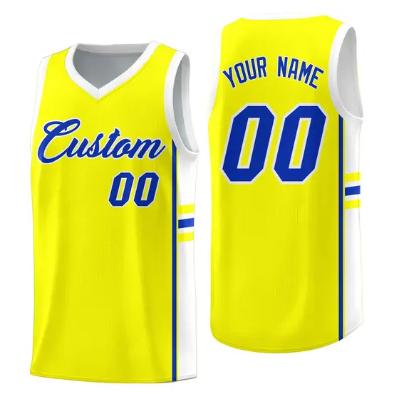 Fluorescent Yellow White Color Block Basketball Jersey