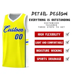 Fluorescent Yellow White Color Block Basketball Jersey 2
