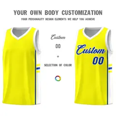Fluorescent Yellow White Color Block Basketball Jersey 3